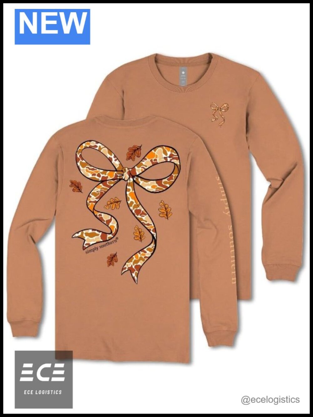 Simply Southern Long Sleeve Tee Camo Bow Leaves Fall Casual